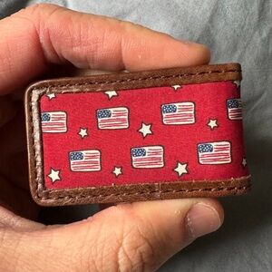New Vineyard Vines Money Clip Holder American Flag Leather Silk